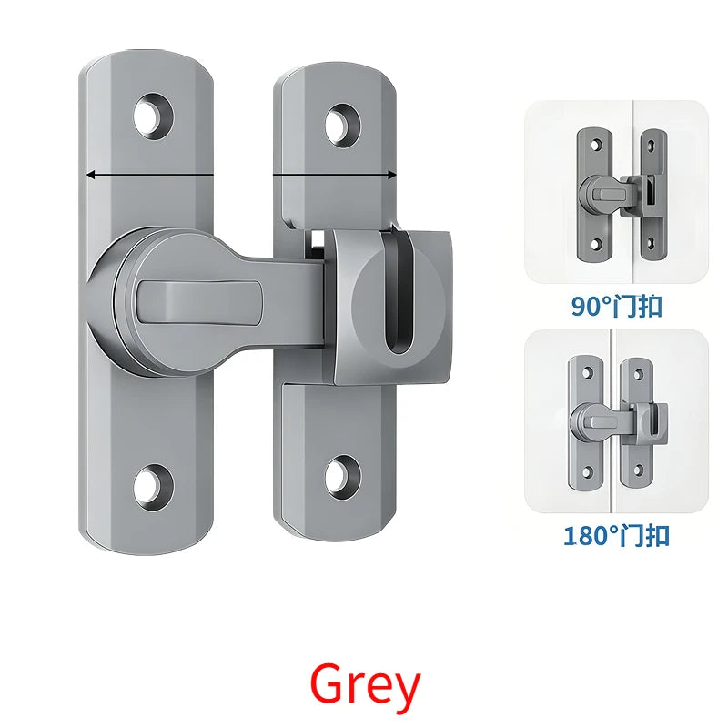 90/180 Degree Flip Door Lock Home Security Sliding Door Latch Small Gate Latches Hardware Anti-theft Lock Zinc Alloy Door Bolts Peaceful Pleasures Health and Wellness Grey