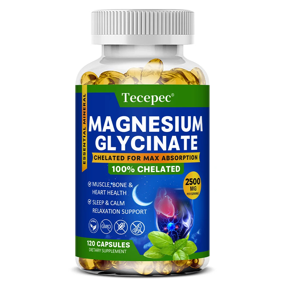 Magnesium Glycinate Supplement, Highly Absorbed, Supports Muscle Relaxation and Recovery, Maximum Bioavailability, 120 Capsules Peaceful Pleasures Health and Wellness 120 count-1 bottle