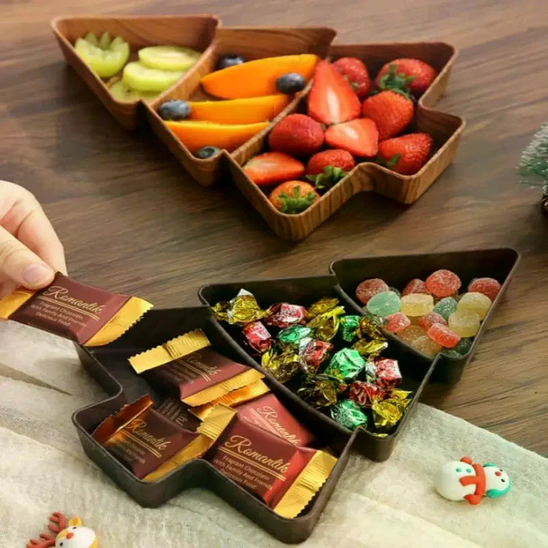 Christmas Tree Snack Plate 3-Compartment | Festive Serving Tray