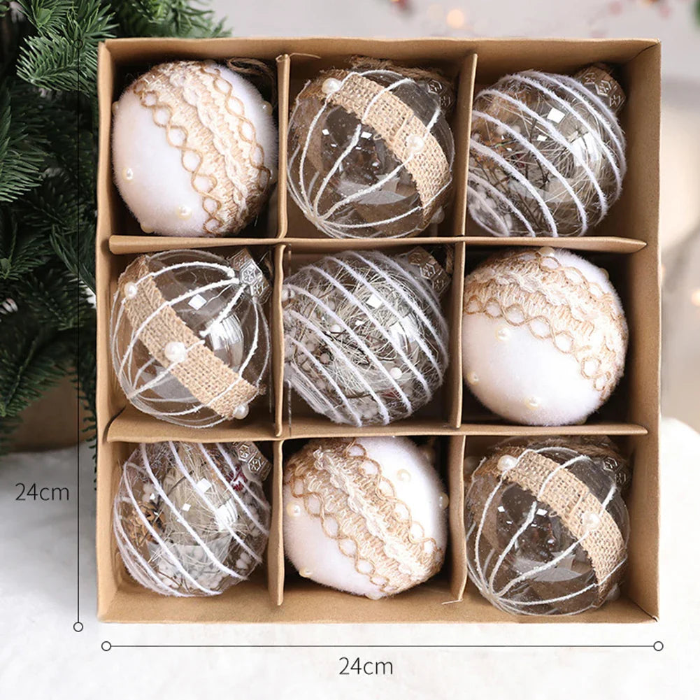 80mm Plastic Christmas Ball Ornaments Set – 6 or 9 Xmas Baubles