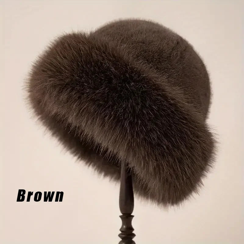 Solid Color Bucket Hat Thick Coldproof Faux Fur Basin Hats Soft Plush Fisherman Cap For Women Autumn & Winter Peaceful Pleasures Health and Wellness Brown One Size