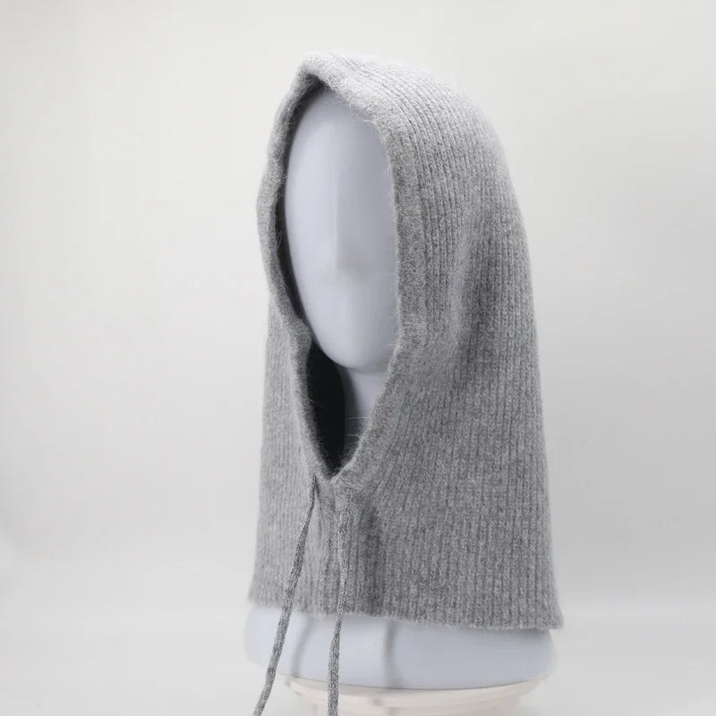 Women's Rabbit Fur Knitted Beanie Hood Hat | Winter Balaclava
