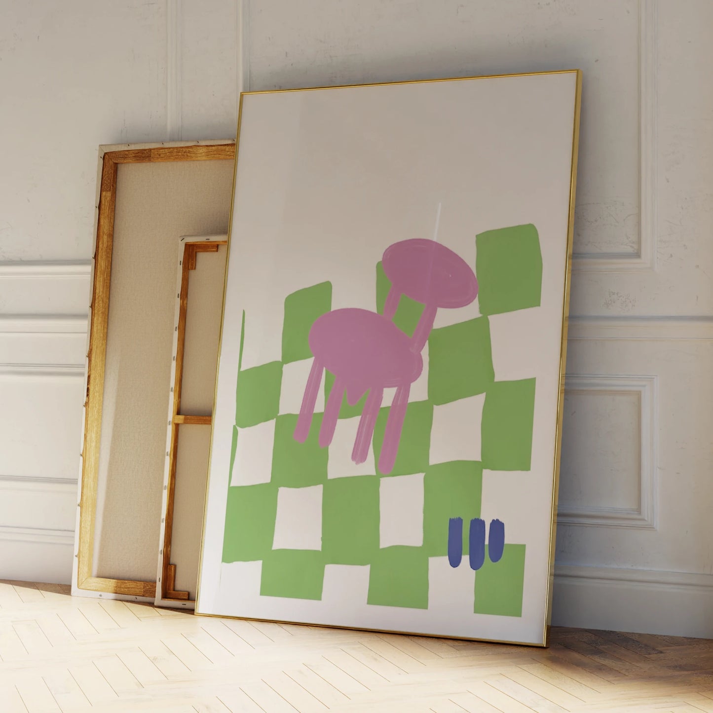 Checkered Green Pink Chair Canvas Wall Art Print | Home Decor