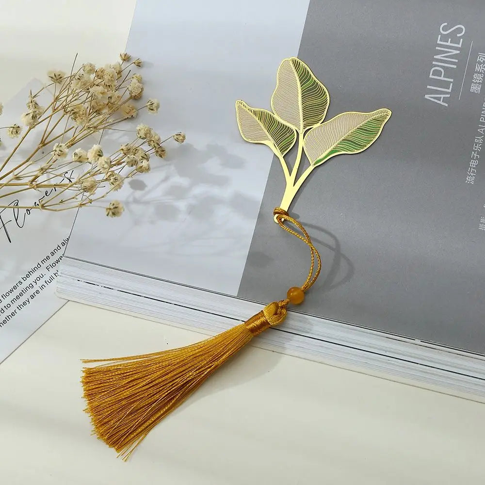 Lotus Leaf Metal Bookmark | Chinese Style Brass Tassel Gift