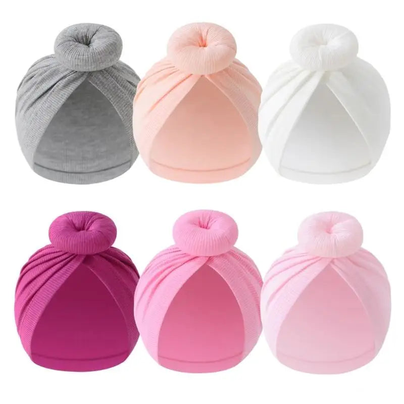 Baby Turban Hat – Soft Cotton Elastic Bun Knot Cap (0–6 Months)