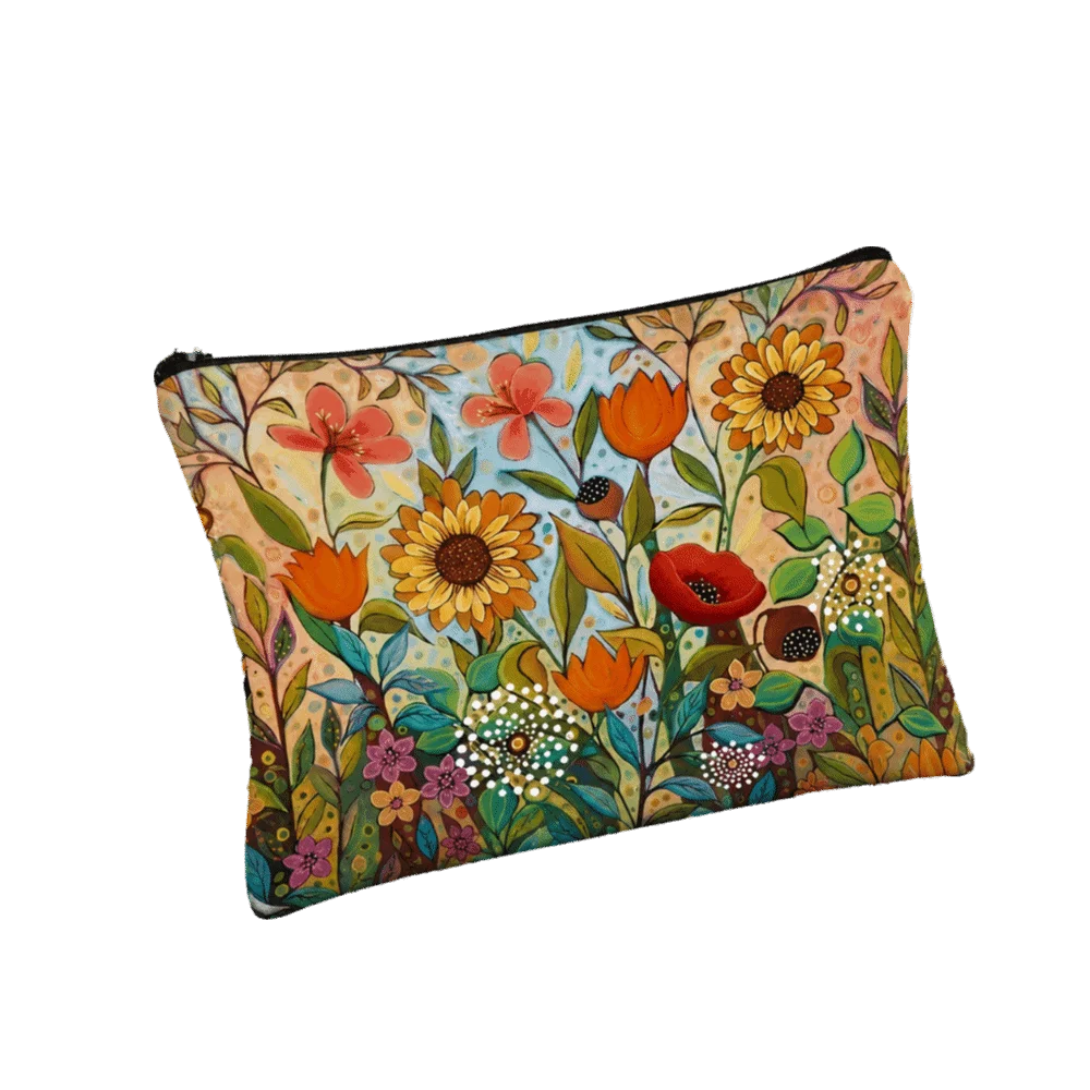 Floral Canvas Makeup Bag – Large Zipper Cosmetics Organizer