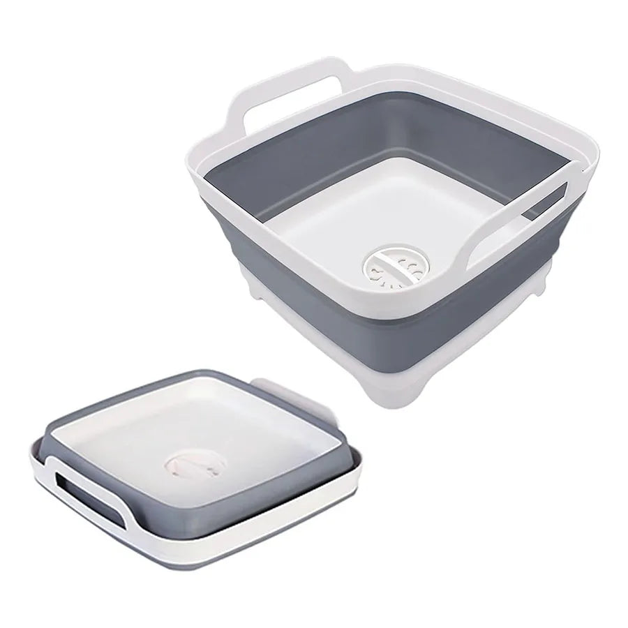 Collapsible Vegetable Wash Basin with Drain Plug | Portable Collapsible Kitchen Basin Peaceful Pleasures Health and Wellness GRAY