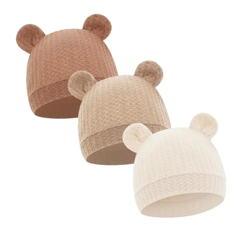 Bear Ear Newborn Baby Hat | Waffle Knit Stretchy Cap 0–24 Months