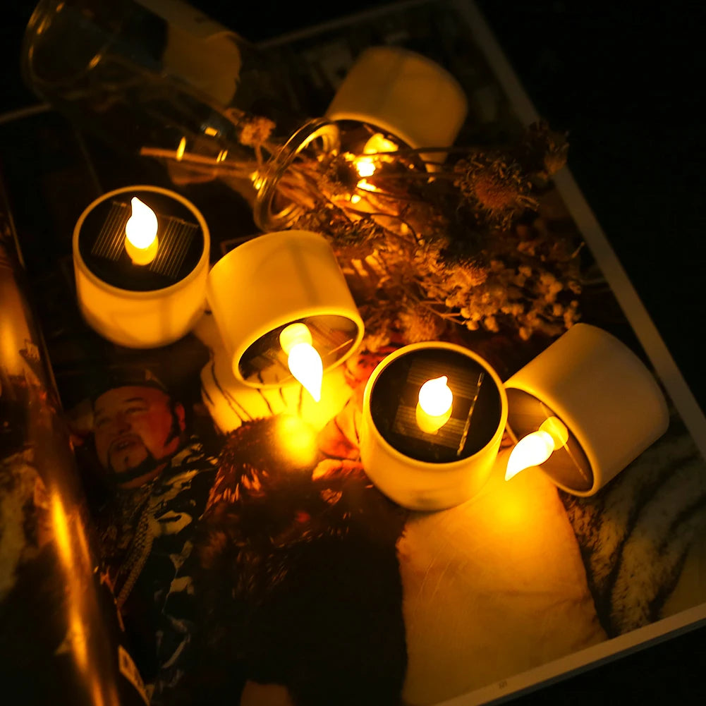 6PC/12PC Solar Tea Light LED Candles Flameless Outdoor Waterproof Rechargeable Candles for Pool Party Garden Home Porch Decor Peaceful Pleasures Health and Wellness