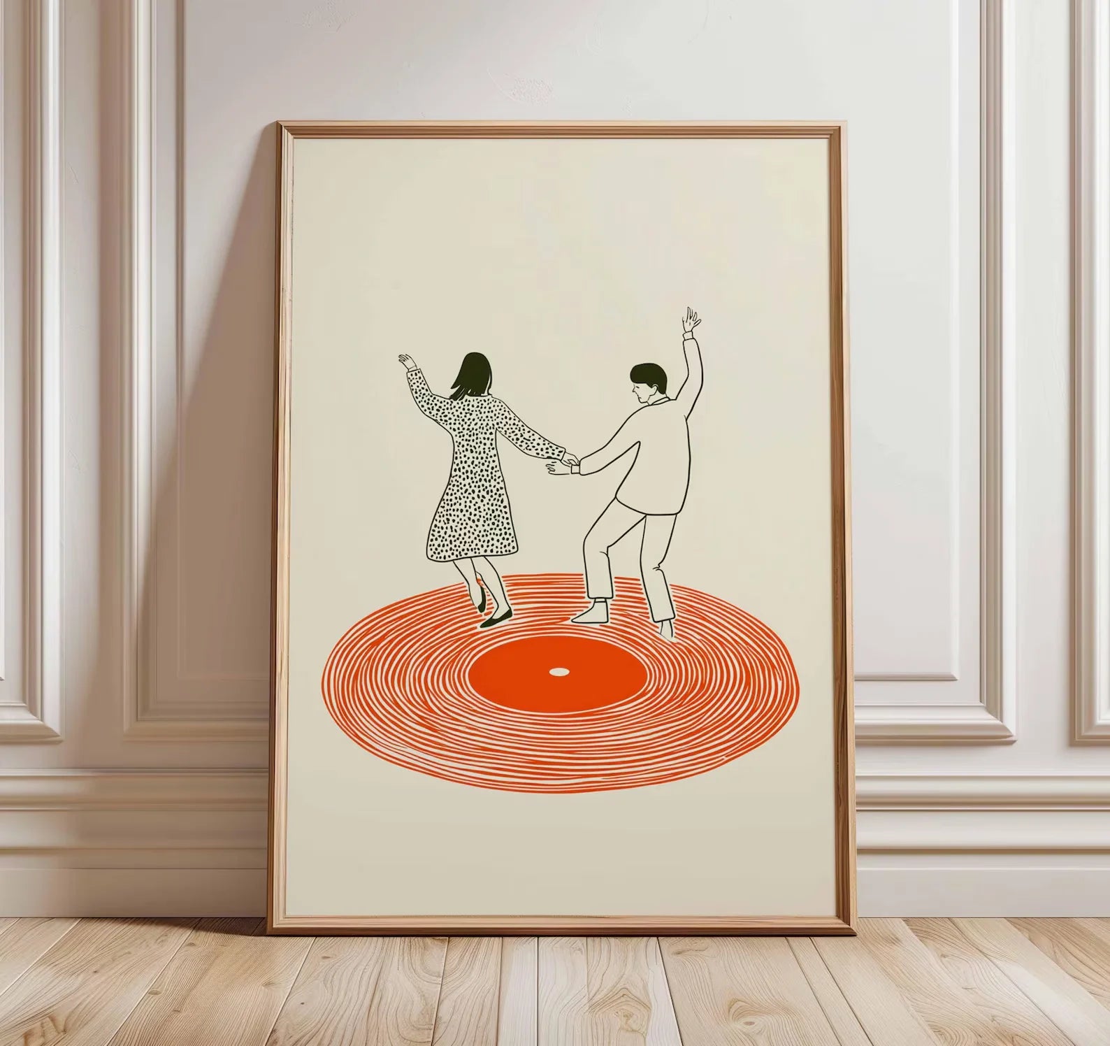 Dancing Couple Wall Art Print, Retro Record Player Poster, Modern Music Inspired Illustration for Home Bar or Living Room Peaceful Pleasures Health and Wellness