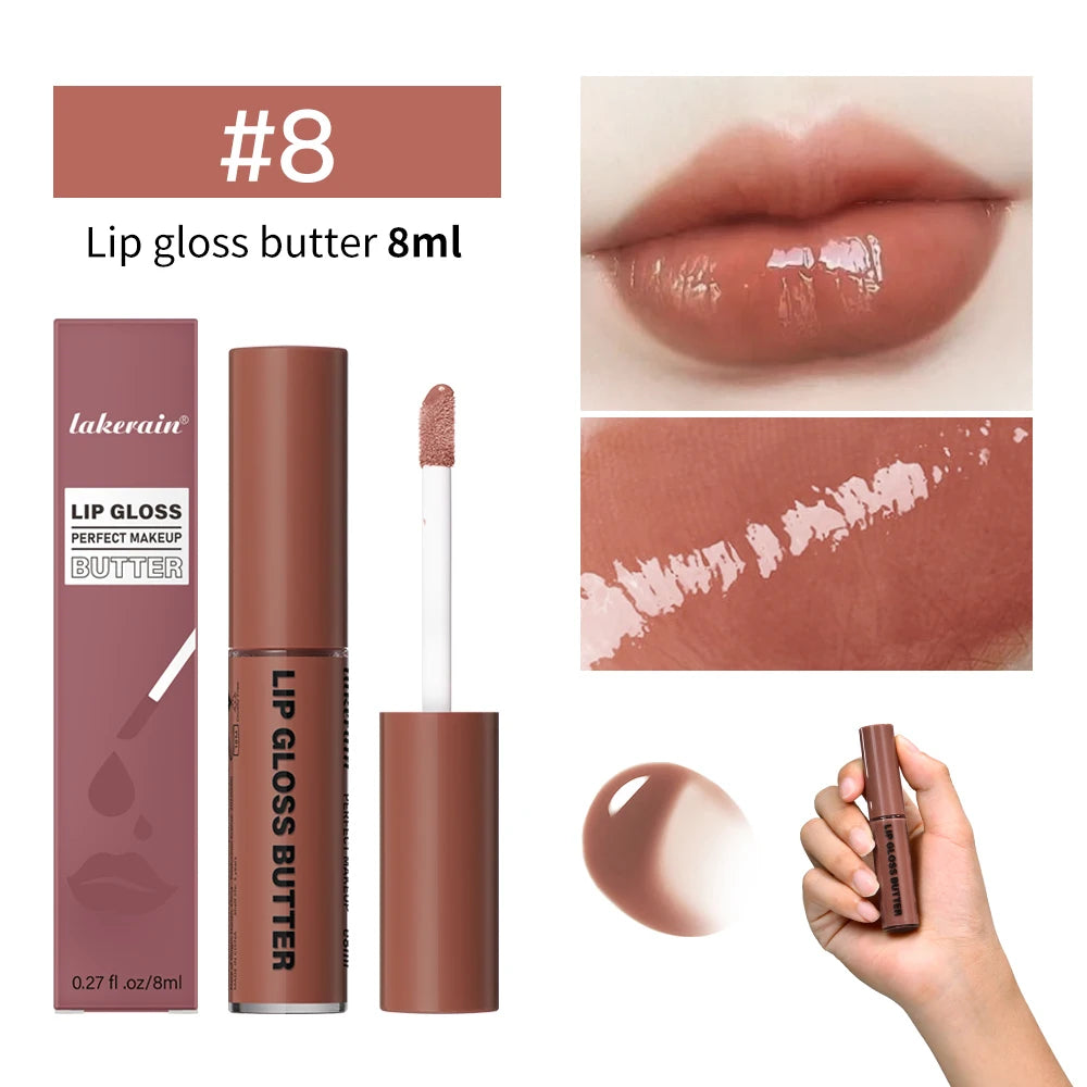 8ml Butter Non-stick Cup Gloss Lip Gloss Moisturizing Mirror Lip Gloss Lasting Color Lip glaze Dye Lip Liquid Makeup For Women Peaceful Pleasures Health and Wellness 8