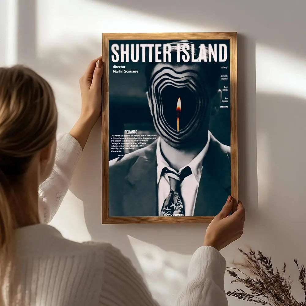 Movie S-Shutter Island Poster HD Self Adhesive Waterproof Wall Art Ideal for Home Office Dorm Bedroom Great Gift Peaceful Pleasures Health and Wellness White7 21X30cmNoframe