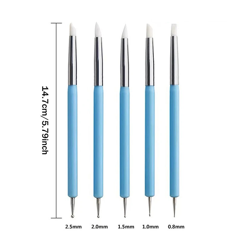 5Pcs 2 Way Nail Art Acrylic Silicone Point Flower Nail Pen Stainless Steel Dotting Tools Marbleizing Painting Pens Peaceful Pleasures Health and Wellness