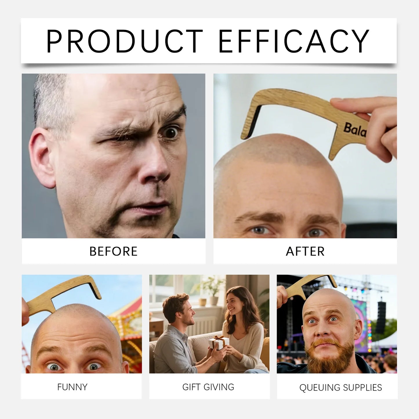 Bald Head Fun Comb – Funny Wooden Scalp Massager Gift for Men