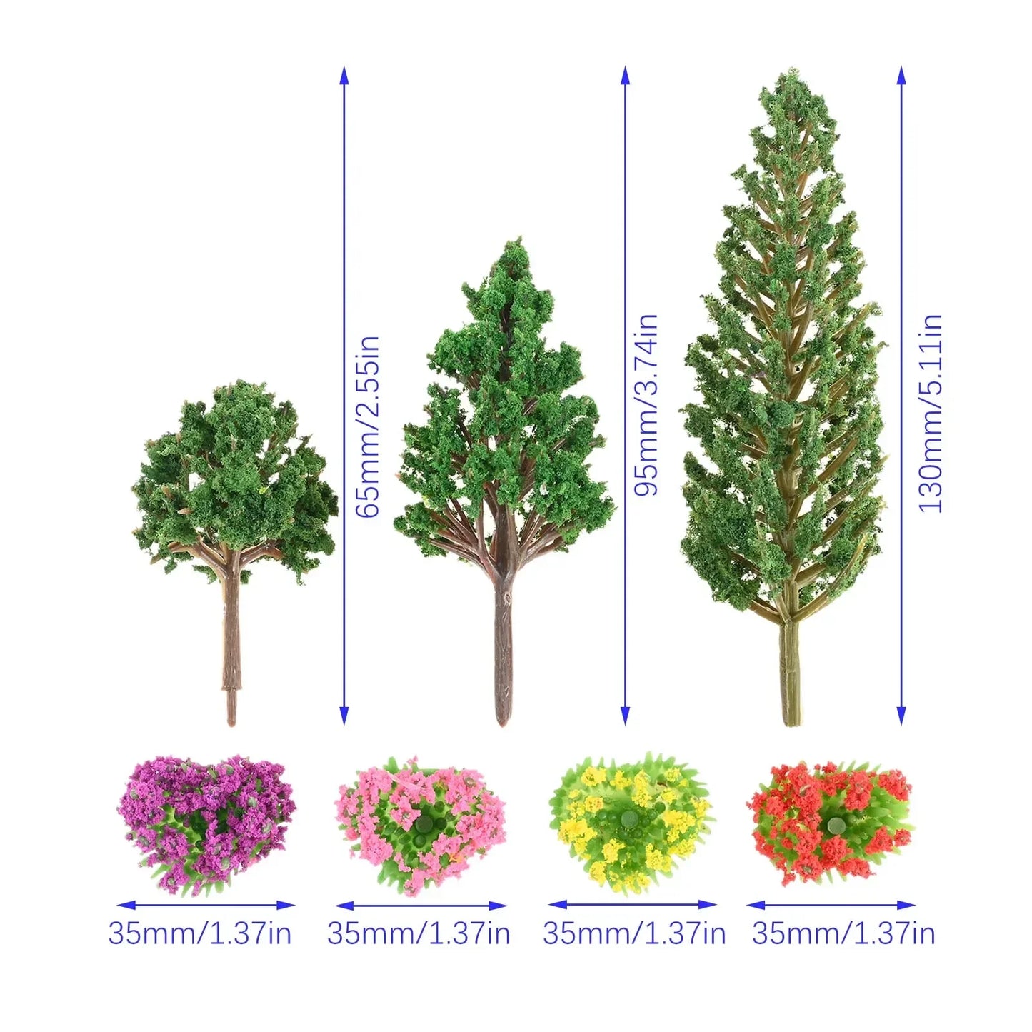 47-Piece Miniature Flower & Tree Set – DIY Landscape Models