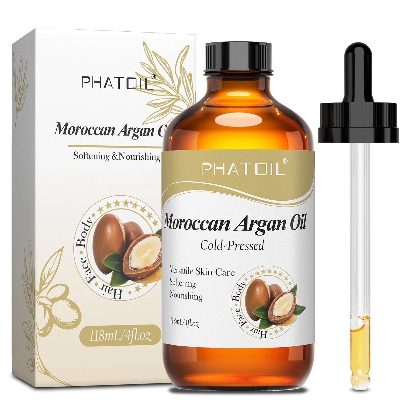 PHATOIL 118ml Organic Face Oil Natural Cold Pressed USDA Carrier Oils- Castor Oil,Jojoba,Moroccan Argan Oil,Rosehip Seed Oil Peaceful Pleasures Health and Wellness Moroccan Argan Oil 118ml