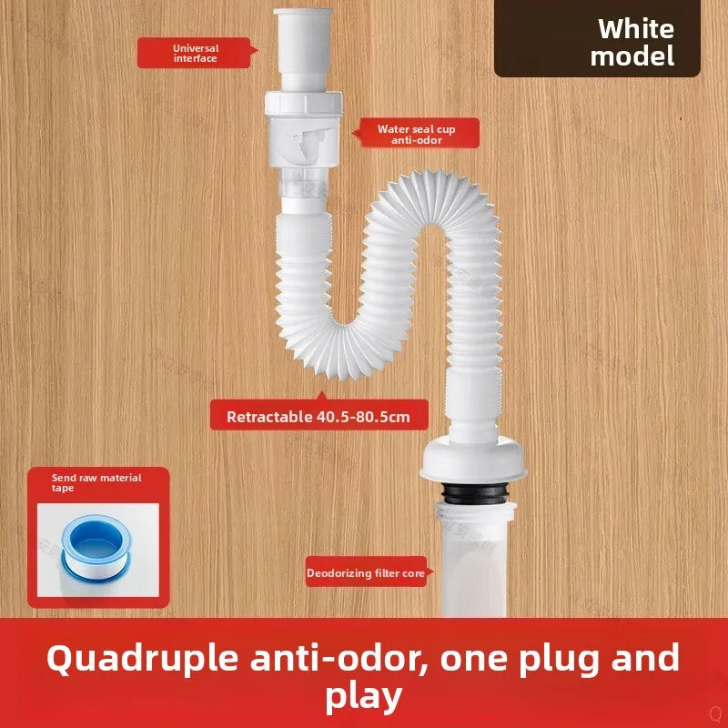 P-Trap Kitchen Sink Drain Set – Strainer, Hose & Odor Filter