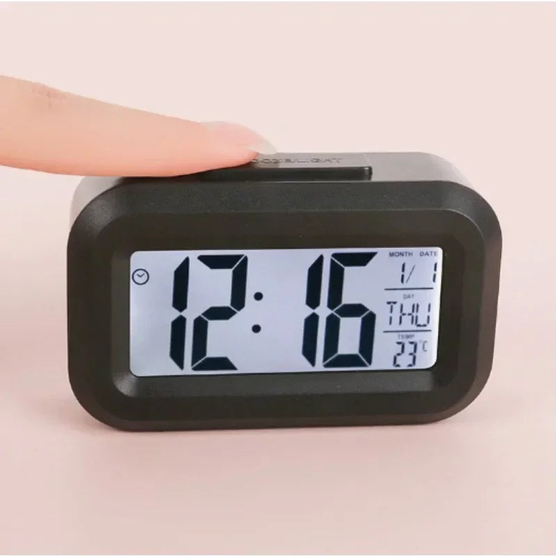 Modern LED Digital Alarm Clock with Calendar Temperature Display, Smart Desk Clock for Home Office Bedroom Decor, Snooze Night Peaceful Pleasures Health and Wellness black