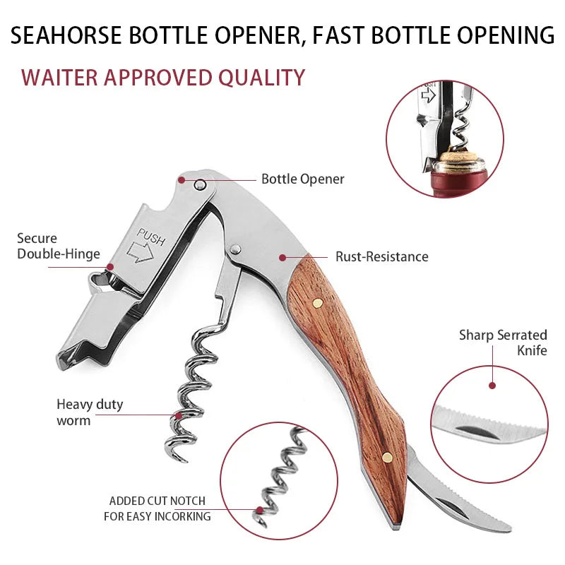 Wine Opener, Double Hinged Manual Wine Key for Bartender, Server, Waiter, Stainless Steel Wine Bottle Opener Corkscrew Peaceful Pleasures Health and Wellness