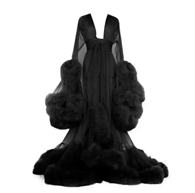 Deep V-Neck Lace Feather Maternity Gown | Photo Shoot Dress