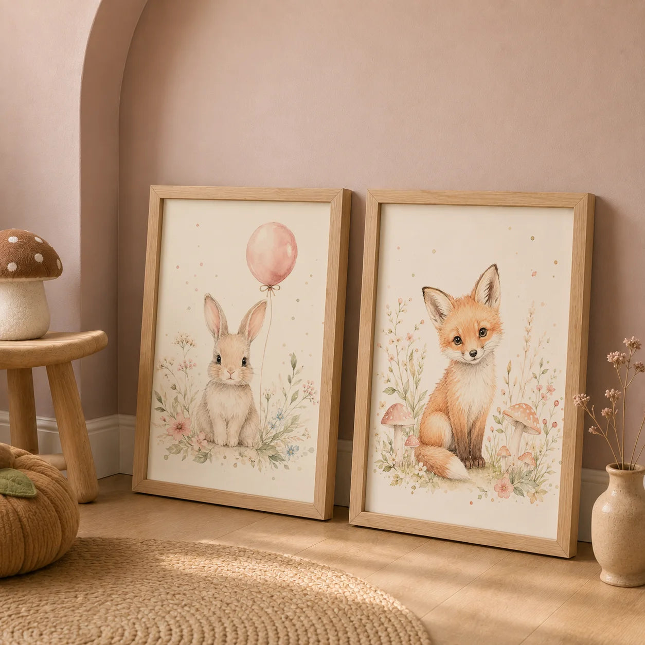 Nursery Animal Wall Art Cute Safari Canvas Painting Floral Poster Print Kids Bedroom Wall Decor Peaceful Pleasures Health and Wellness
