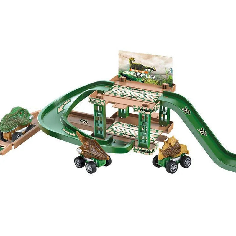 Dinosaur Parking Lot Toy Set – Fire, Police & Engineering Cars