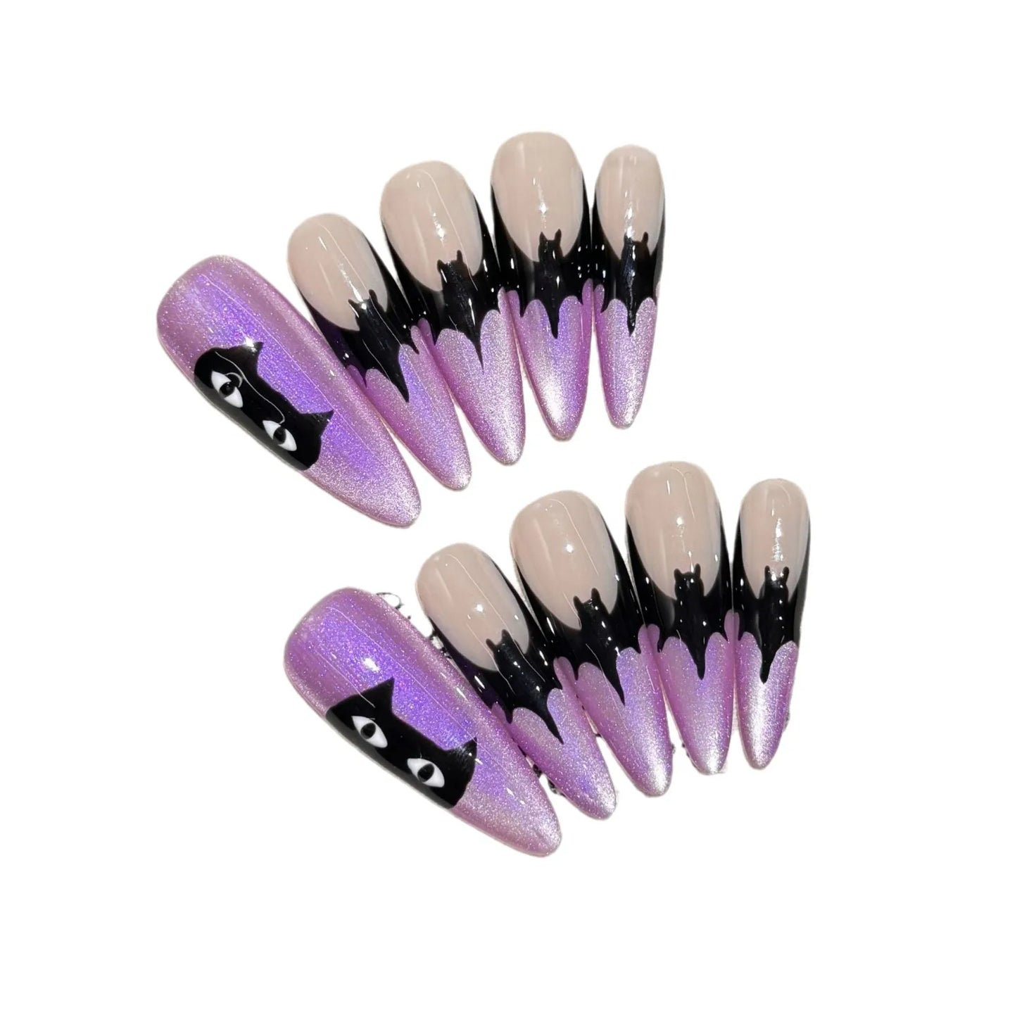 Purple Cat Eye Press-On Nails | Halloween Almond Tips – YADORNOS