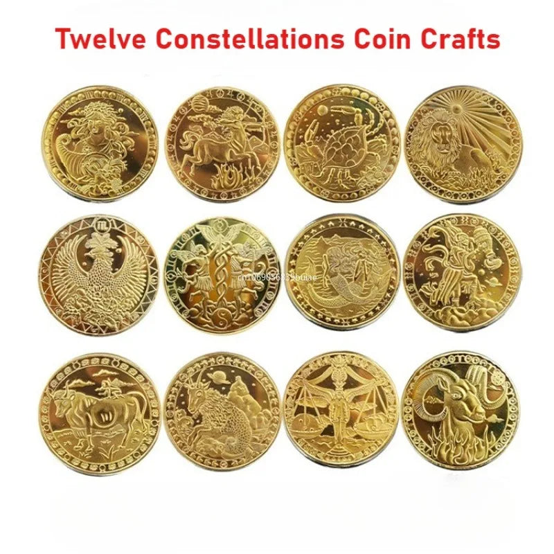 European 12 Zodiac Signs Commemorative Coin Tarot 4cm Iron Medallion Lucky Coin Wishing Coins Tooth Fairy Commemorative Coin Peaceful Pleasures Health and Wellness