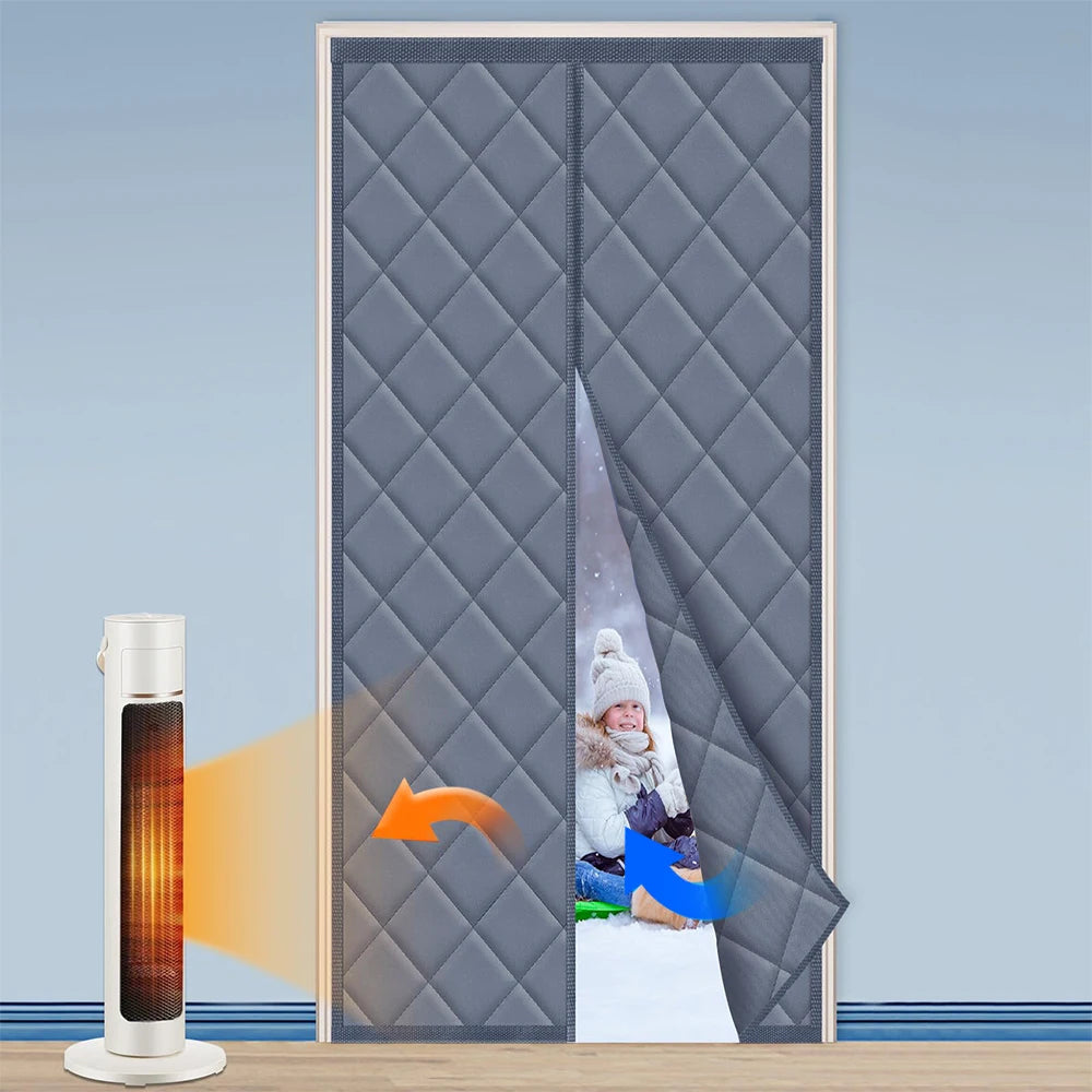 Magnetic Thermal Insulated Door Curtain Thickened Cotton Anti-Heat and Cold Summer Winter Curtain For Home Bedroom Doorways Peaceful Pleasures Health and Wellness Grey 100x215cm