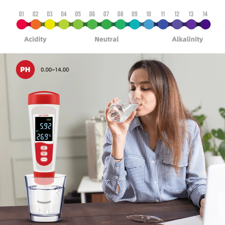 2 in 1 PH Temperature Tester LED Display Water Quality Monitor Testing Pen For Pool, Aquarium, Hot Spring, Drinking Peaceful Pleasures Health and Wellness