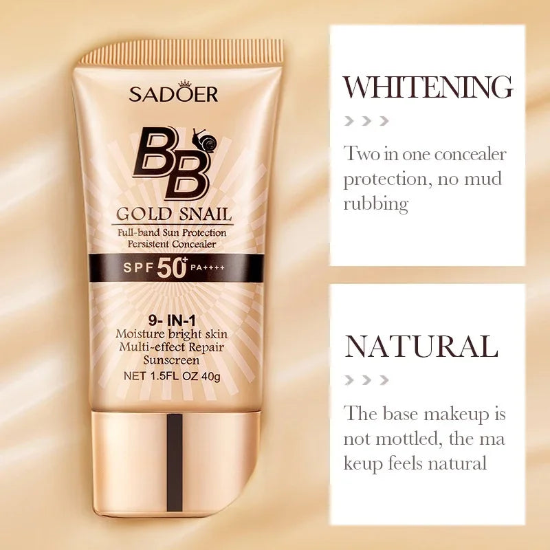SADOER Gold Snail Oil-Control Matte BB Cream Foundation Concealer Moisturizing Isolation Cream SPF50+PA+++ 40g Peaceful Pleasures Health and Wellness