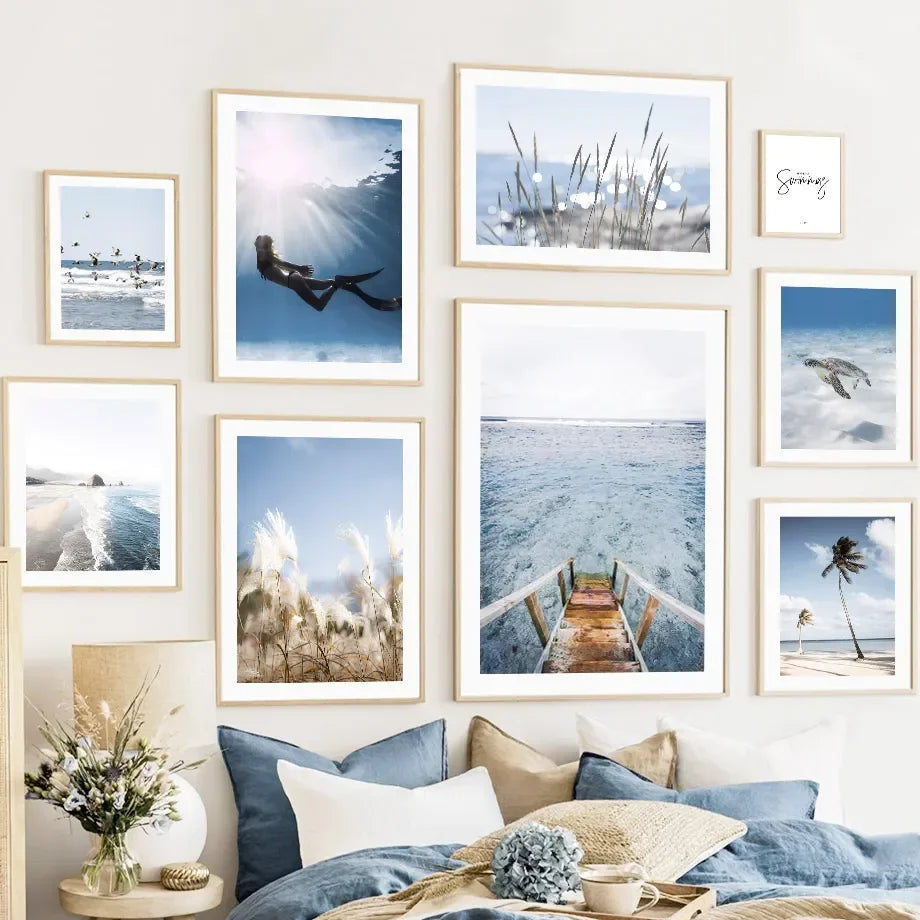 Beach Canvas Wall Art – Waves, Sea Turtles & Coconut Trees Canvas Wall Art Peaceful Pleasures Health and Wellness