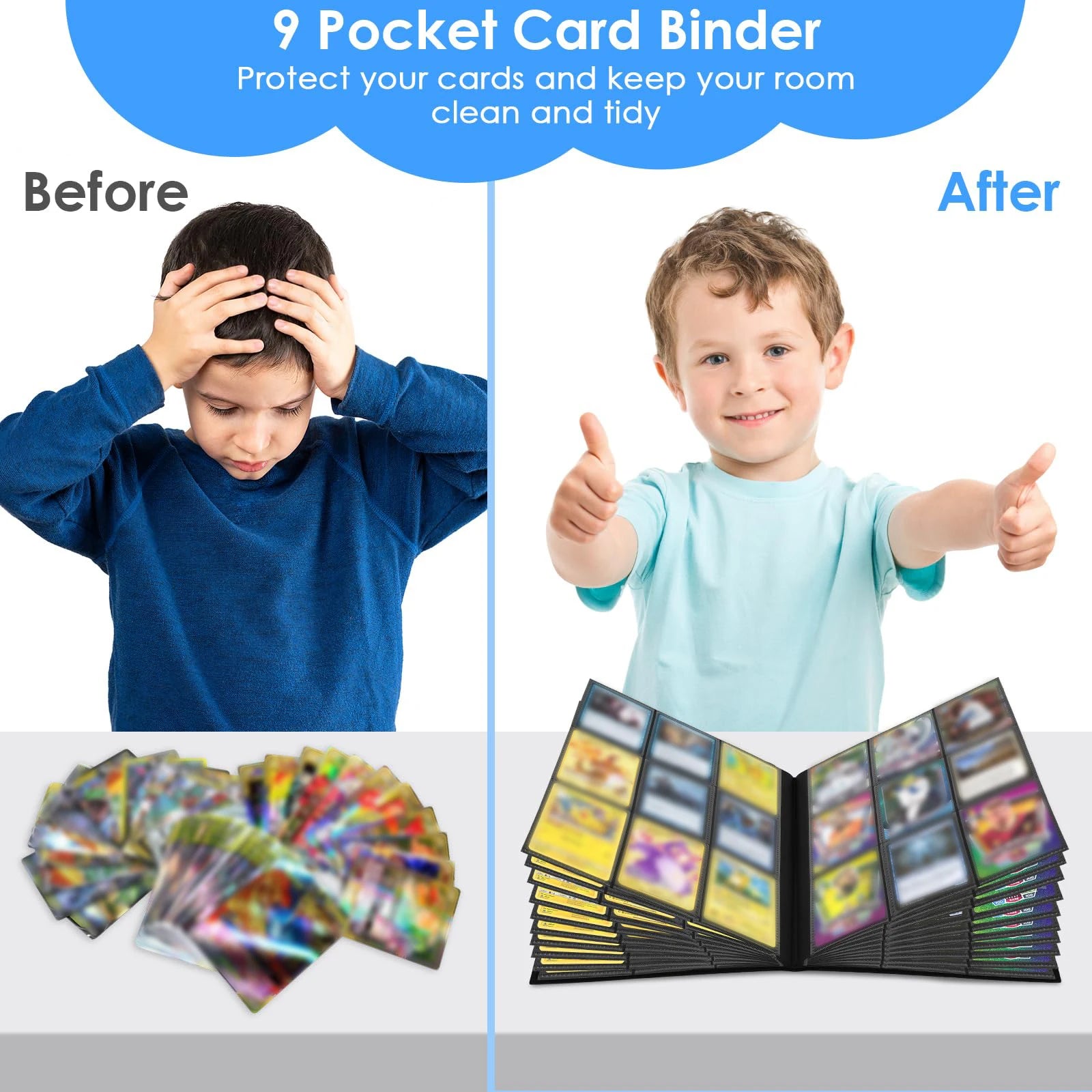 Card Binder 9-Pockets Trading Card Collector Holder Kpop Idol Photo Albums Portable Storage Case for TCG & Sports Game Cards Peaceful Pleasures Health and Wellness
