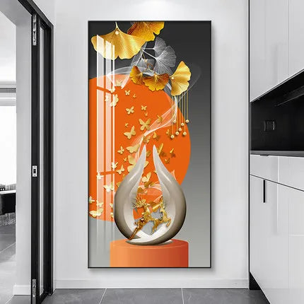Modern Golden Deer Abstract 3d Geometry Luxury Wall Art Canvas Painting Nordic Leaf Poster Print Pictures for Living Room Decor Peaceful Pleasures Health and Wellness QP10697-A 80x160cm No Frame