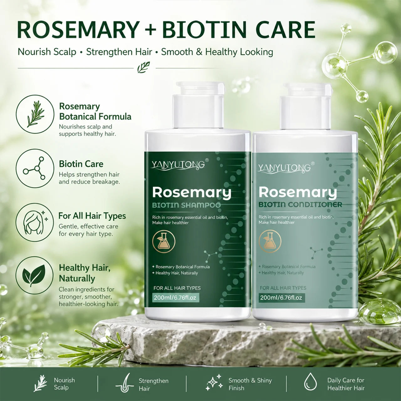 Rosemary shampoo and conditioner set – gentle cleansing, deep moisturizing, and softening effects. Peaceful Pleasures Health and Wellness