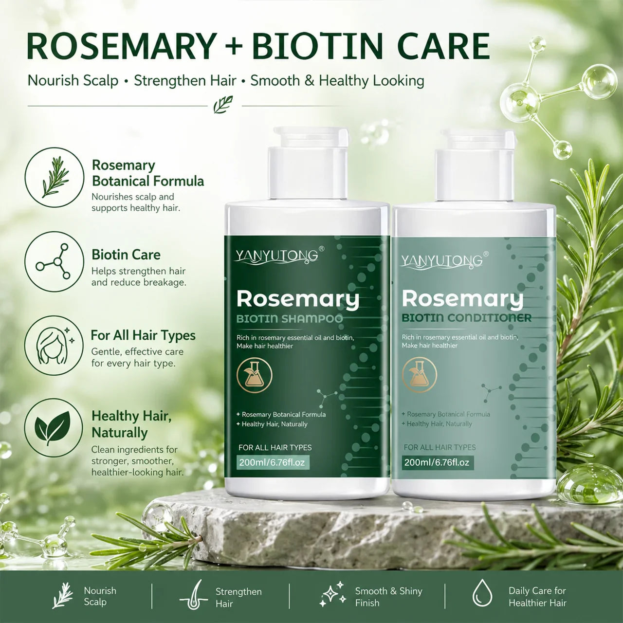 Rosemary Shampoo & Conditioner Set – Moisturizing for All Hair