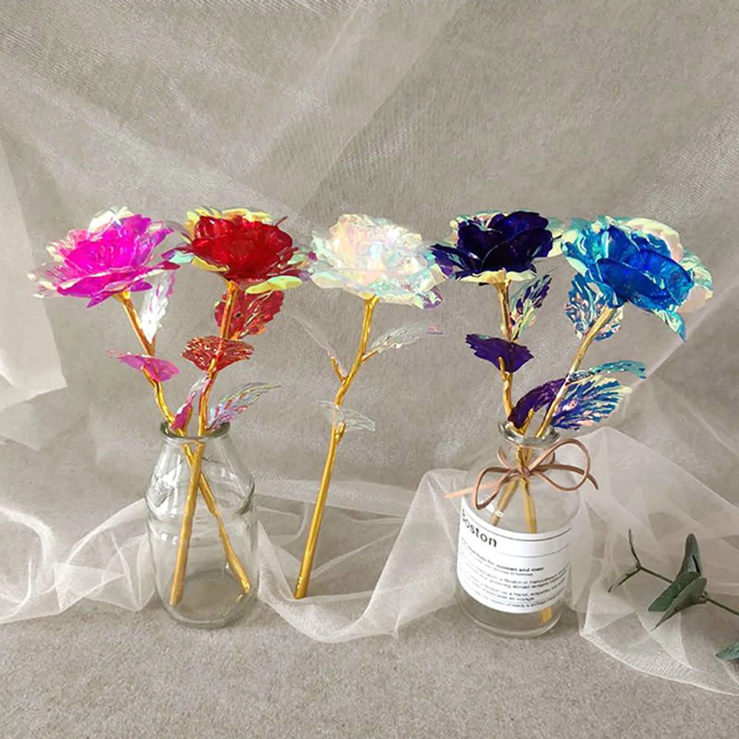 5pcs Colorful Luminous Rose Artificial Led Light Flower Gold Foil Rose Rainbow Simulation Bouquet Without Gift Colgifts For Girl Peaceful Pleasures Health and Wellness