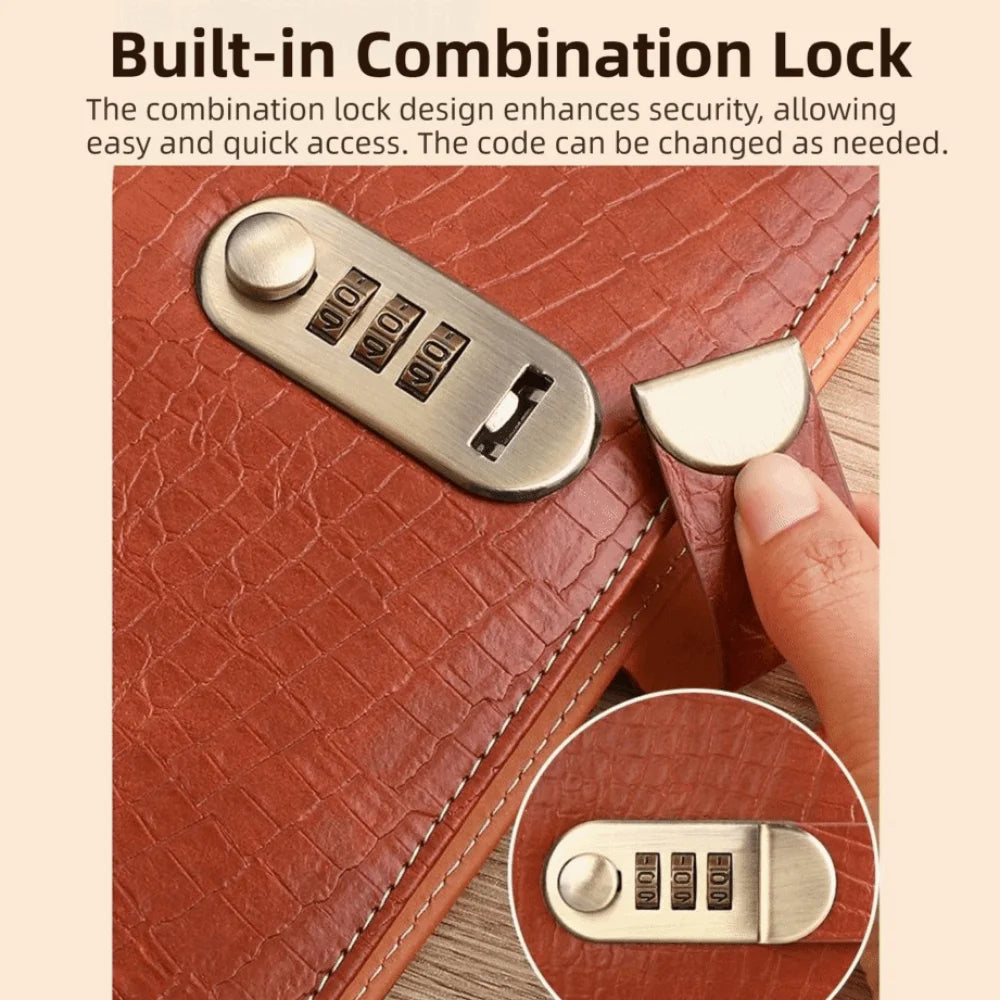 PU Leather Money Savings Challenge Binder with Password Lock Solid Color Budget Bill Organizer Double-sided Card Slot Clear View Peaceful Pleasures Health and Wellness