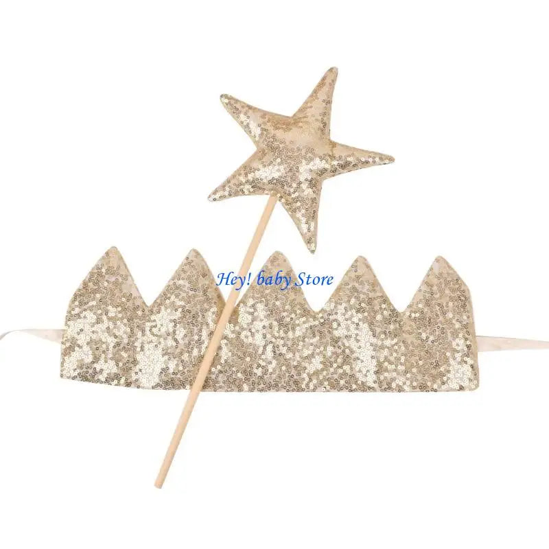 Baby Girl Glitter Crown Hairband & Fairy Star Wand Set | Photo Prop
