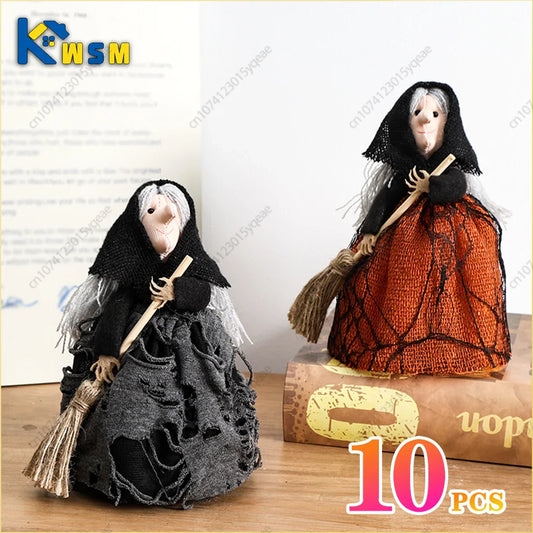 Halloween Witch Doll Decoration with Broom – 1–10 PCS Set Holiday Decoration Oasis Select