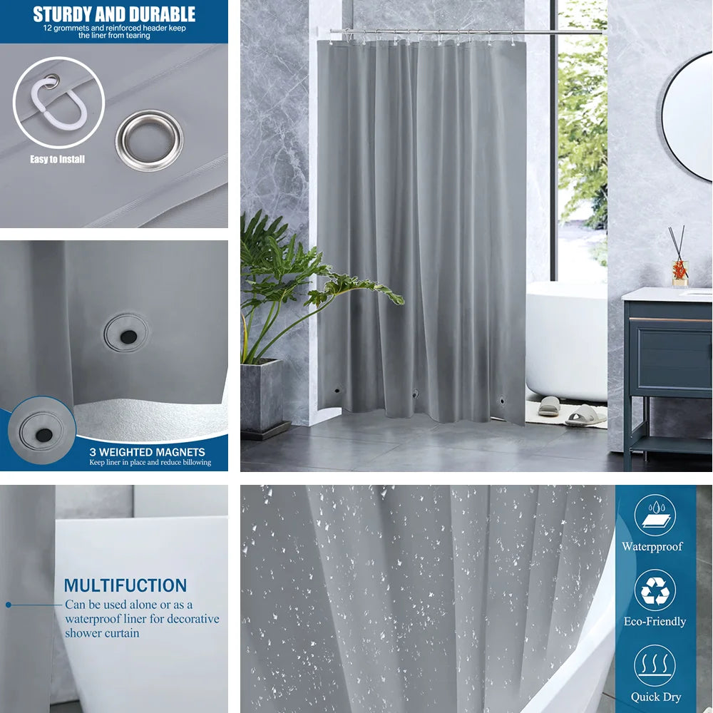 Clear Shower Curtain Waterproof White Plastic Bath Curtains Liner Transparent / Pink Bathroom Mildew PEVA Home Luxury with Hooks Peaceful Pleasures Health and Wellness