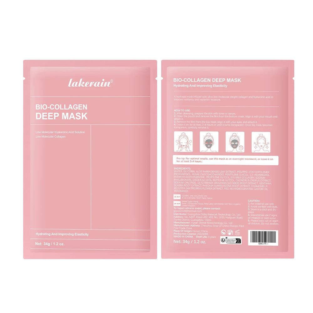 Bio-Collagen Real Deep Mask Supplement Collagen Hydrating Overnight Hydrogel Mask Elasticity Improvement Pore Minimizing Firming Peaceful Pleasures Health and Wellness 2pcs
