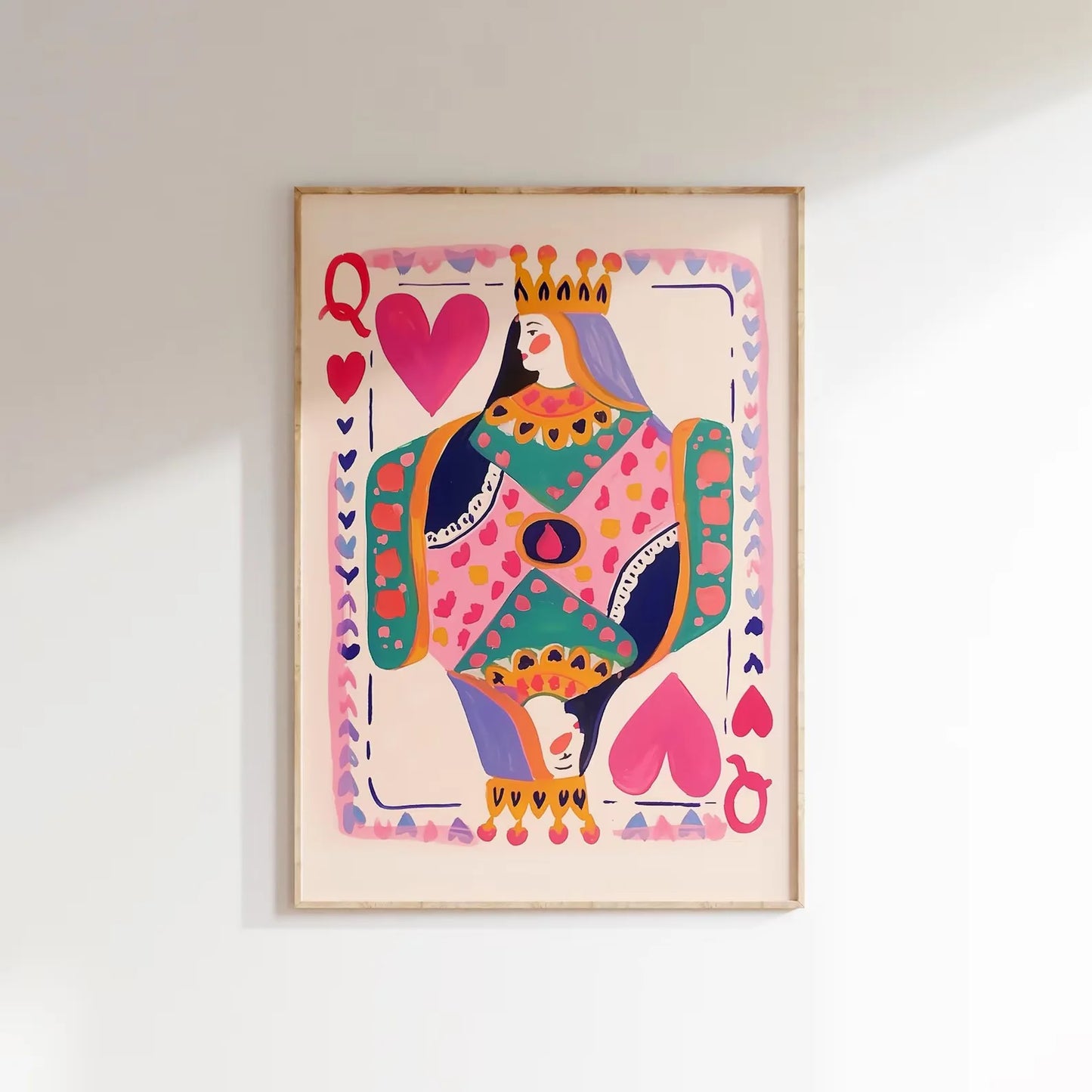 Queen of Hearts Canvas Wall Art | Maximalist Playing Card Print