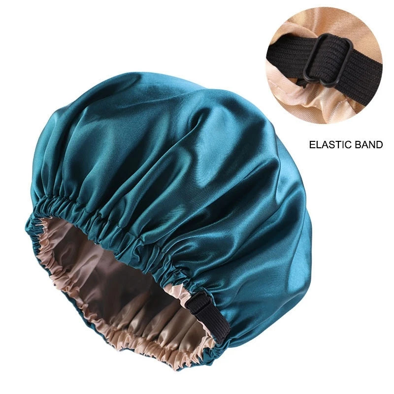 New Satin Hair Cap for Sleeping Invisible Flat Imitation Silk Round Haircare Women Headwear Ceremony Adjusting Button Night Hat Peaceful Pleasures Health and Wellness Peacock Blue