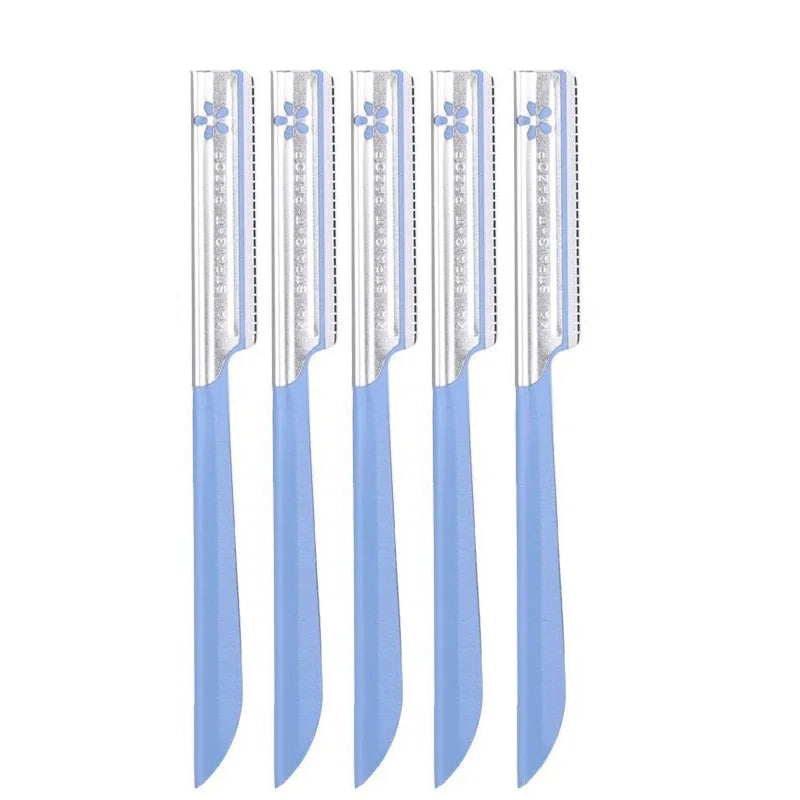 5pc Eyebrow Epilator Sets for Women Makeup Beauty Eyebrows Hair Removal Styling Tool Steel Blade Facial Razor Trimmer Peaceful Pleasures Health and Wellness C616-blue 5pcs