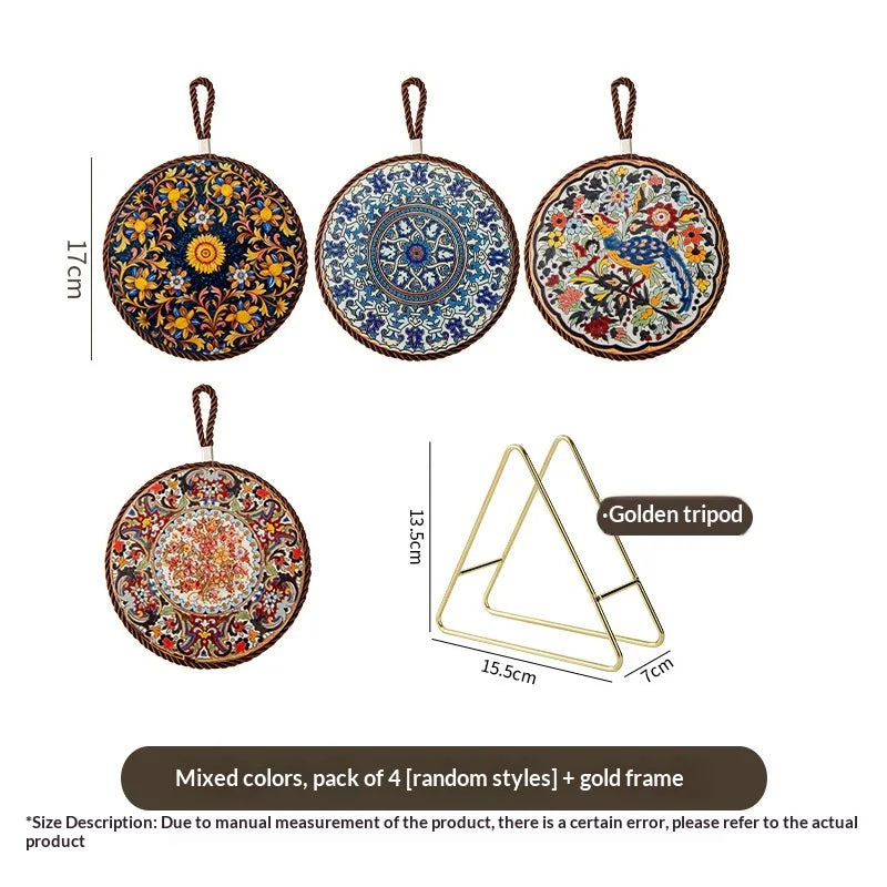 Vintage Heat Resistant Trivet Mat for Hot Pot Cast Cookware Enameled Dutch Oven Ceramic Dinnerware Tabletop Placemat Non-Slip Peaceful Pleasures Health and Wellness G Diameter 17cm