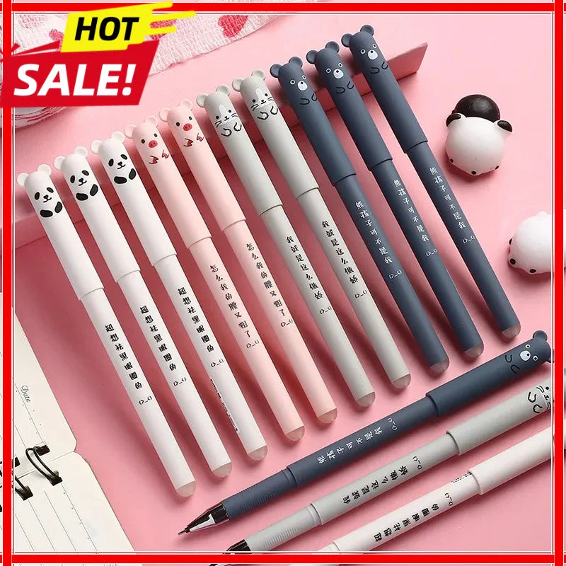 12-Pack Panda Erasable Gel Pens 0.5mm – Blue & Black Ink