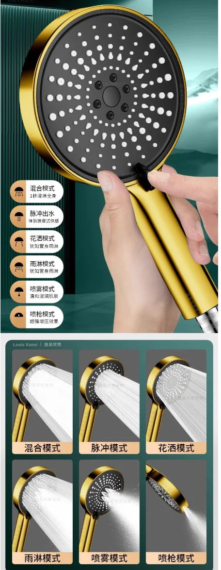Gold Large Panel Handheld Shower Head | High-Pressure Water-Saving