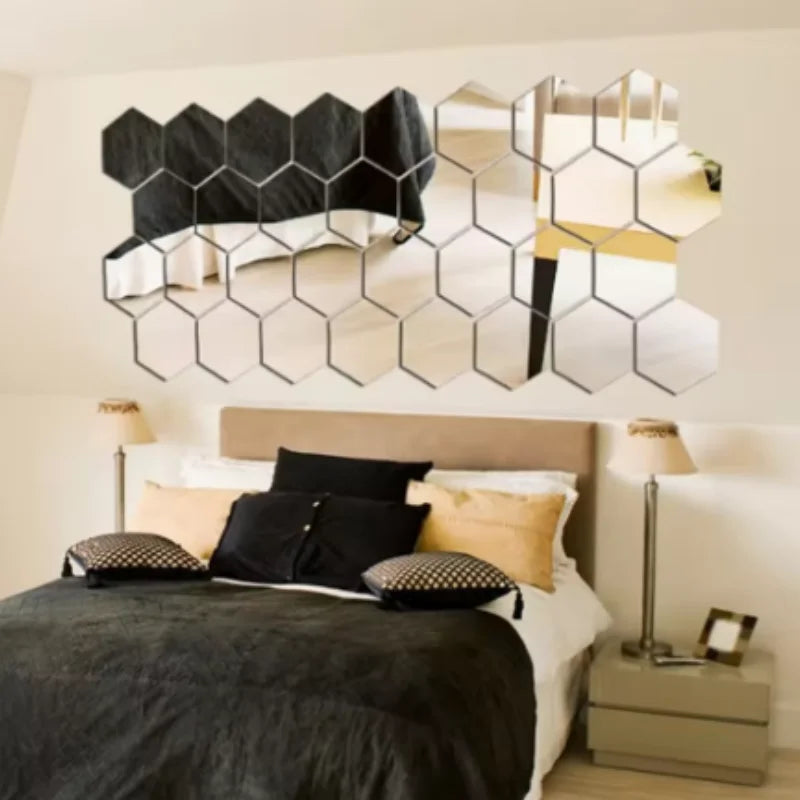 45pcs Mirror Wall Sticker, Hexagon Wall Art Sticker, DIY Household Decorative Tiles Sticker Peaceful Pleasures Health and Wellness
