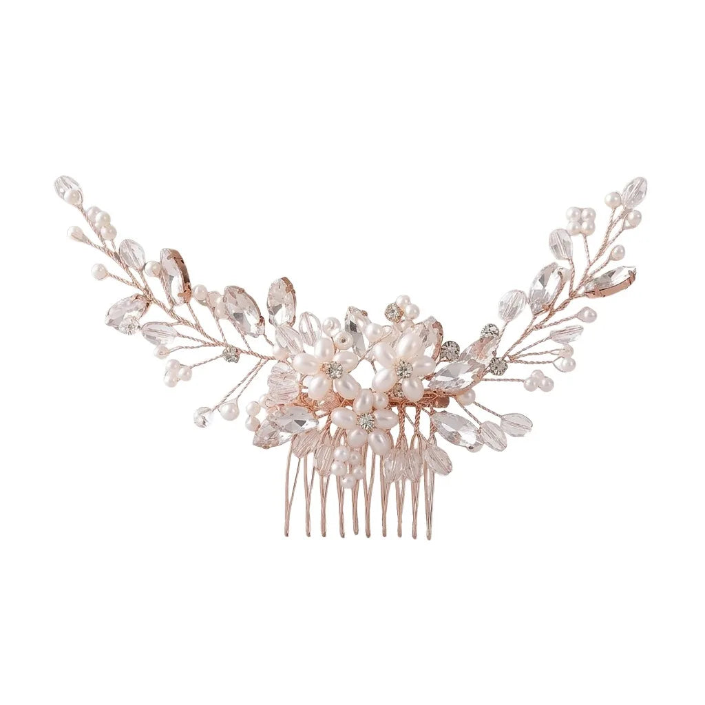 Bridal Pearl Rhinestone Hair Comb Elegant Updo Accessory for Wedding Dress Peaceful Pleasures Health and Wellness Rose gold